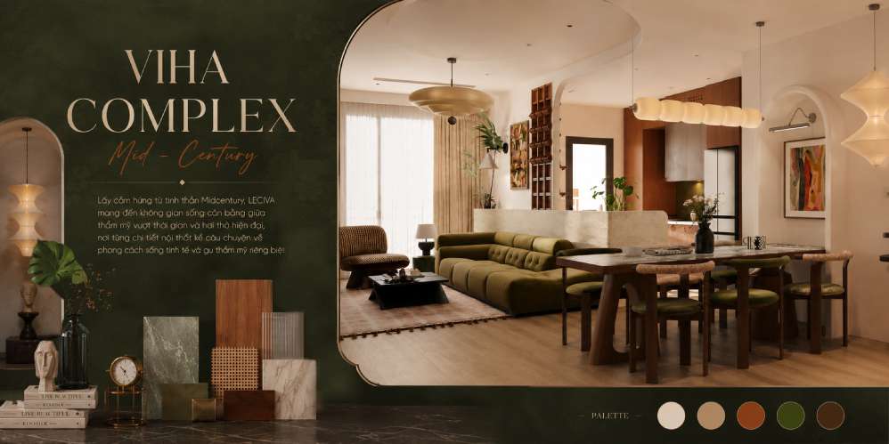 Thiết kế chung cư 3 ngủ phong cách Mid - century dự án Viha Complex Leciva - Nơi từng chi tiết nội thất kể câu chuyện về phong cách sống và gu thẩm mỹ riêng biệt